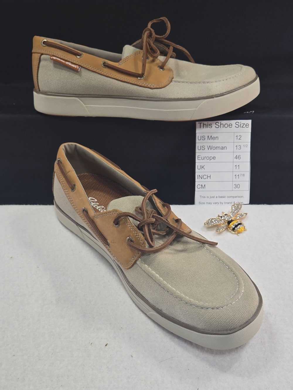Eddie Bauer Men's Canvas & Leather Boat Shoes - Tan/Beige